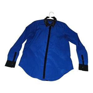 Rock & Republic Button Up Shirt Medium Women's Long Sleeve Blue Modern Blingy